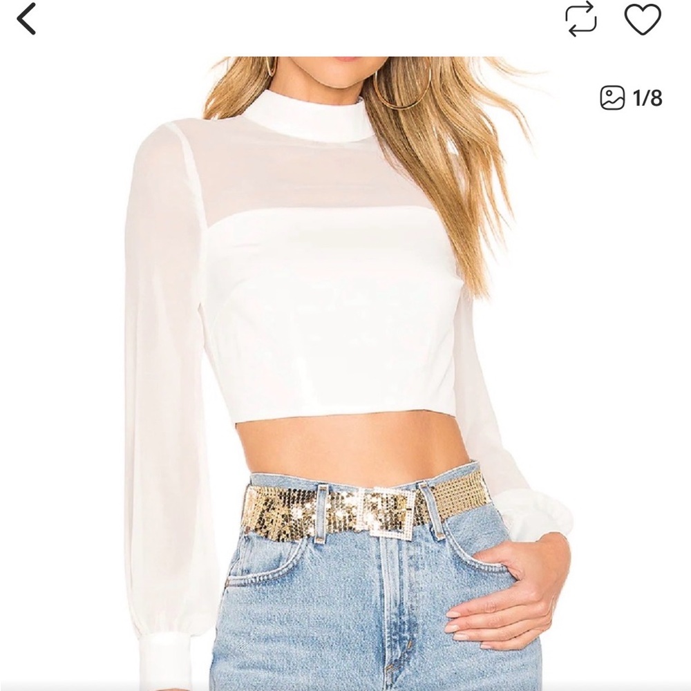 Superdown White Sheer Sleeve Blouse